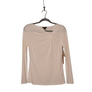 HALOGEN NEW $49 Asymmetrical Knotted Neck Long Sleeve Blouse Ivory‎ Small